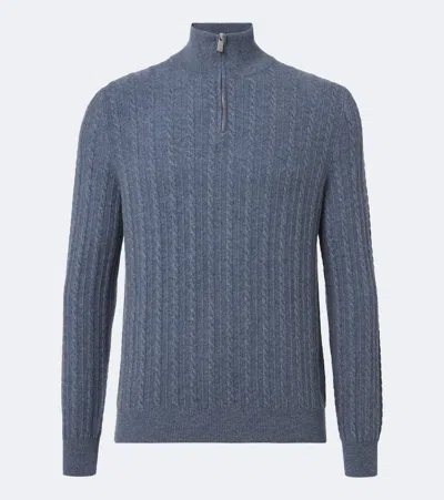 Fedeli Cable-knit Cashmere Half-zip Sweater In Blue