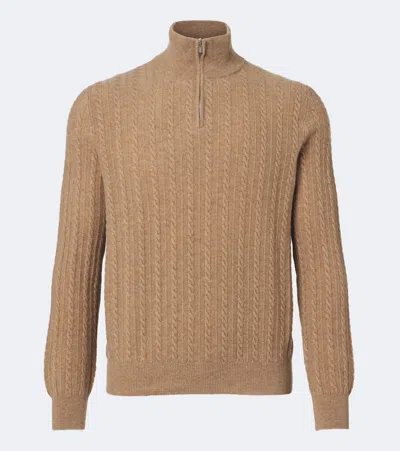 Fedeli Cable-knit Cashmere Half-zip Sweater In Brown