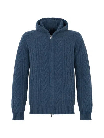 Fedeli Cable-knit Hooded Cardigan In Blue