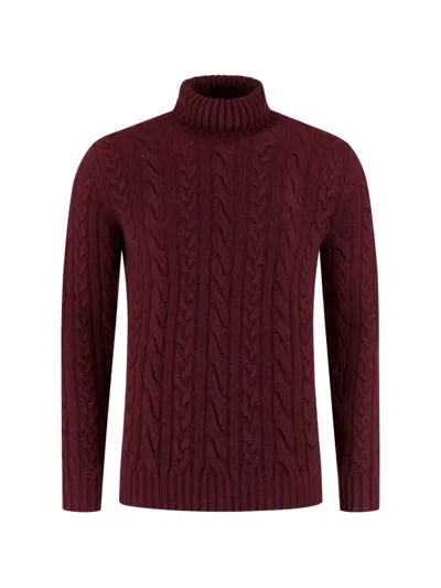 Fedeli Cable-knit Roll-neck Sweater In Burgundy