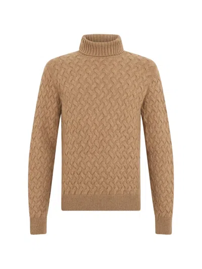 Fedeli Cable-knit Roll-neck Sweater In Brown