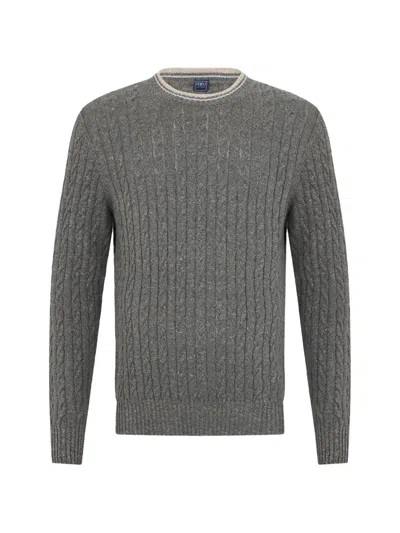 Fedeli Cable-knit Round-neck Sweater In Gray