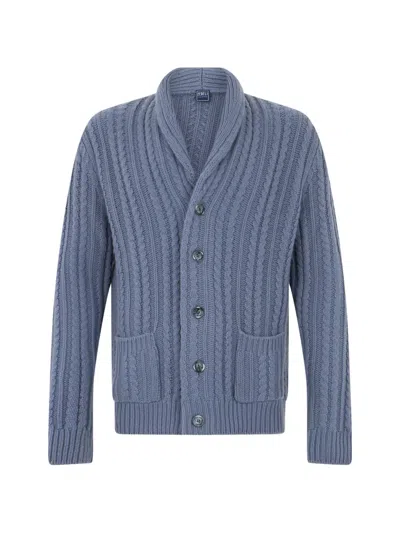Fedeli Cable-knit Shawl-collar Cardigan In Blue