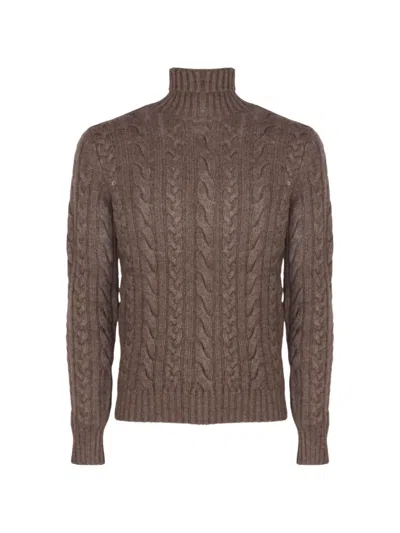 Fedeli Cable-knit Turtleneck Sweater In Brown