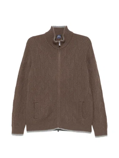 Fedeli Cable-knit Zip-fastening Cardigan In Brown