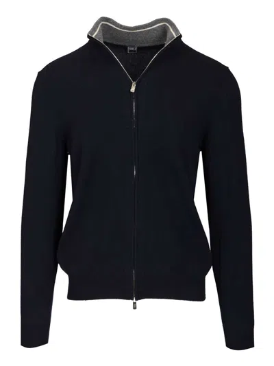 Fedeli Cardigan Zip Favonio Open 100 Cachemire Knitwear Blue