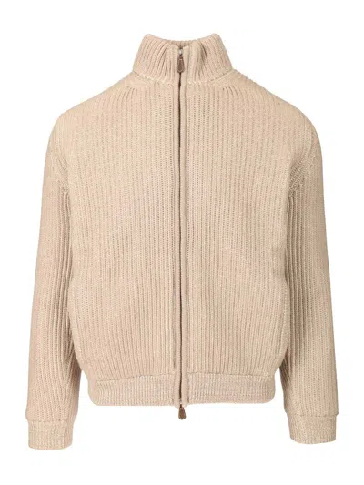 Fedeli Cardigan Zip Tandrea 100 Cachemire Vanisette Knitwear Beige In Neutral