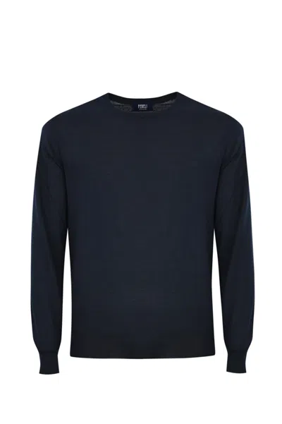 Fedeli Cashmere And Silk Crew Neck Sweater In Blu