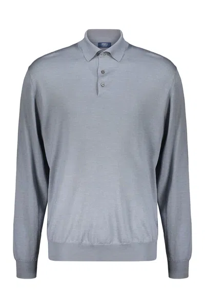 Fedeli Cashmere And Silk Knit Polo In Blue