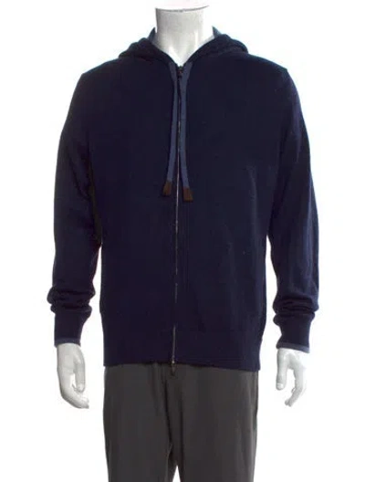 Pre-owned Fedeli Cashmere Crew Neck Cardigan In Blue