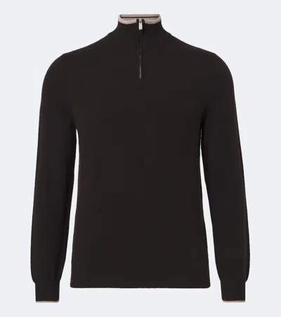 Fedeli Cashmere Half-zip Sweater In Brown
