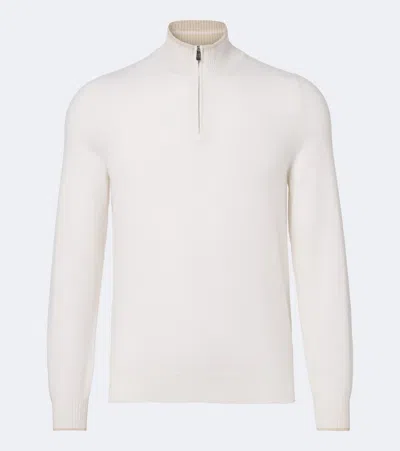 Fedeli Cashmere Half-zip Sweater In White