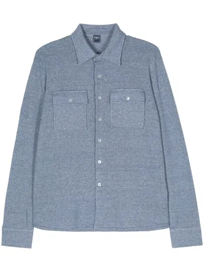 Fedeli Cashmere-linen Blend Long-sleeve Shirt In 24 Blue