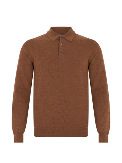 Fedeli Cashmere Long-sleeve Polo Shirt In Brown