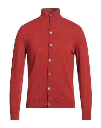 Fedeli Cashmere Man Cardigan Brick Size 44 Cashmere In Red