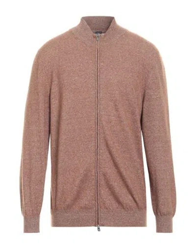 Fedeli Cashmere Man Cardigan Brown Size 48 Cashmere, Linen