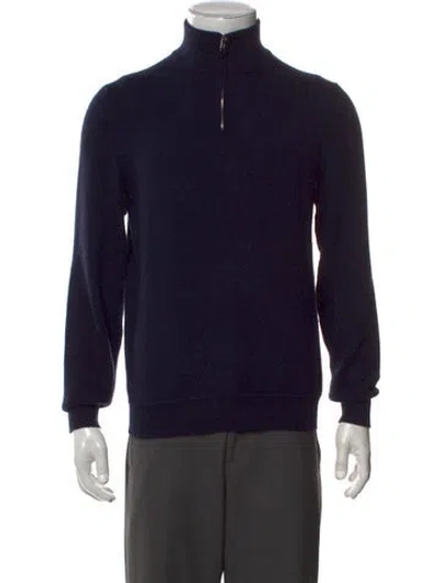 Pre-owned Fedeli Cashmere Mock Neck Pullover In Blue