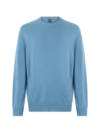 Fedeli Cashmere Round-neck Sweater In Blue