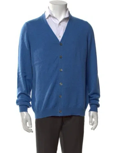Pre-owned Fedeli Cashmere V-neck Cardigan In Blue