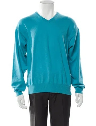 Pre-owned Fedeli Cashmere V-neck Pullover In Blue