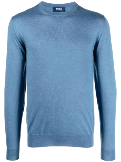 Fedeli Cashmere-silk Blend Crew Neck Sweater In Blue