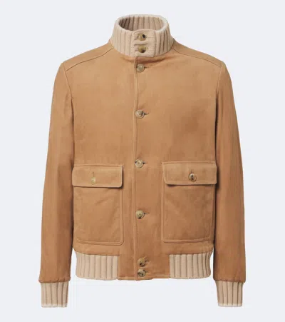 Fedeli Cashmere-trimmed Suede Jacket In Beige