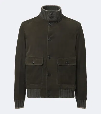 Fedeli Cashmere-trimmed Suede Jacket In Green