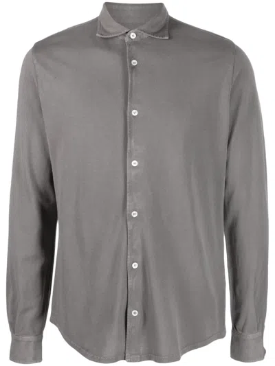 Fedeli Chambray Spread-collar Cotton Shirt In Grey