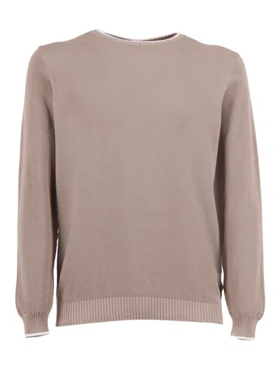 Fedeli Classic Crew Neck Long Sweater In Neutral