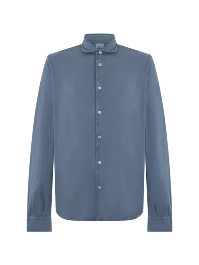 Fedeli Classic-collar Long-sleeve Shirt In Blue