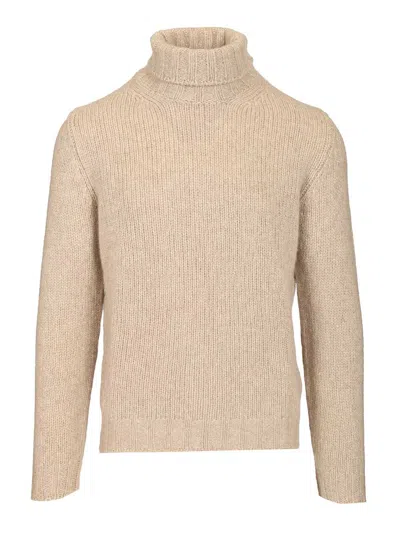 Fedeli Collo Alto Derby Flake Melange 74 Cachemire 26 Seta Knitwear Beige In Neutral
