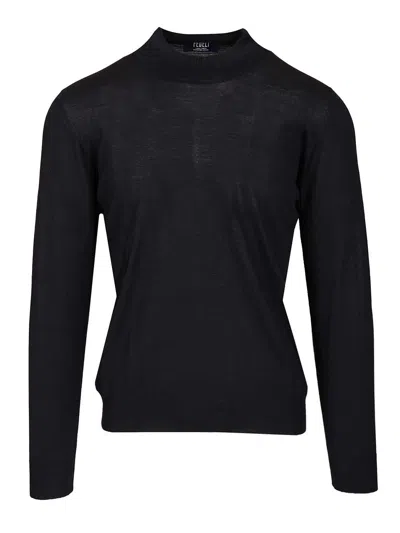 Fedeli Collo Camino Derby Special 140s 100 Lana Knitwear Blue