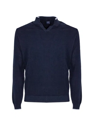 Fedeli Contrast-trim Waffle-knit Sweater In Blue