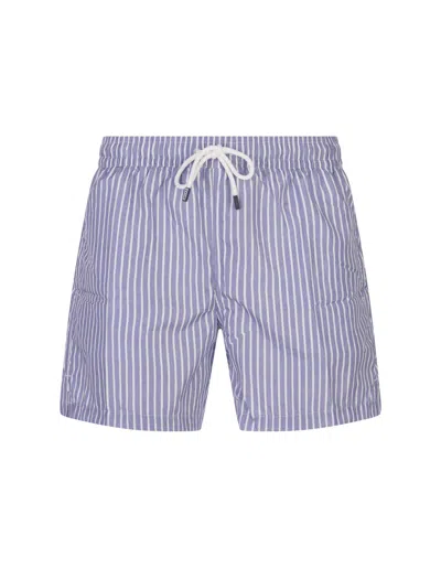 Fedeli Cornflower Blue And White Striped Swim Shorts