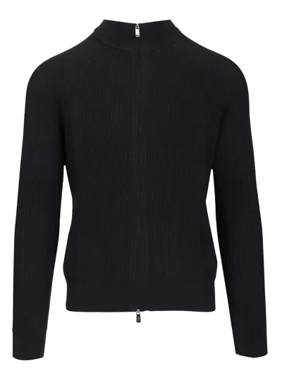 Fedeli Cotton Cardigan Knitwear Blue In Black