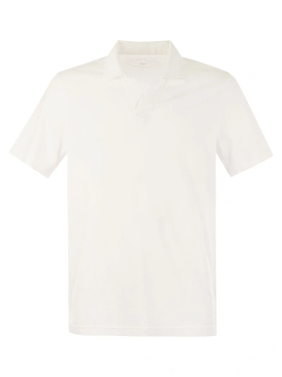 Fedeli Cotton Polo Shirt With Open Collar In White