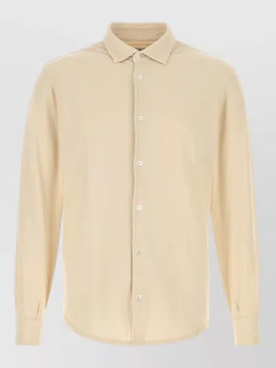 Fedeli Cotton Shirt Long Sleeves Tailored Cut In Neutral