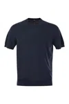 Fedeli Garment-dyed Black Crew-neck T-shirt In Organic Cotton In Blue