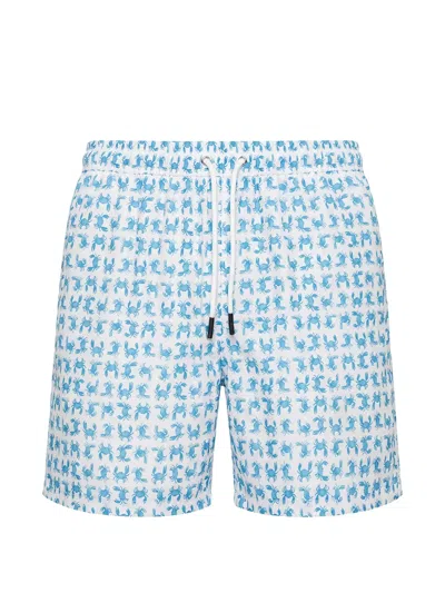Fedeli Crab-print Swim Shorts In Blue