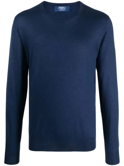 Fedeli Crew-neck Jersey-knit Jumper In Blue