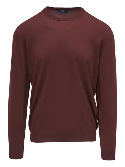 Fedeli Argentina Crew Neck Sweater In Superfine Wool In Burgundy