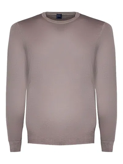 Fedeli Crew-neck Merino-wool Sweater In Brown