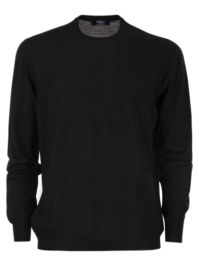 Fedeli Crew-neck Sweater In Superfine Virgin Wool In Black