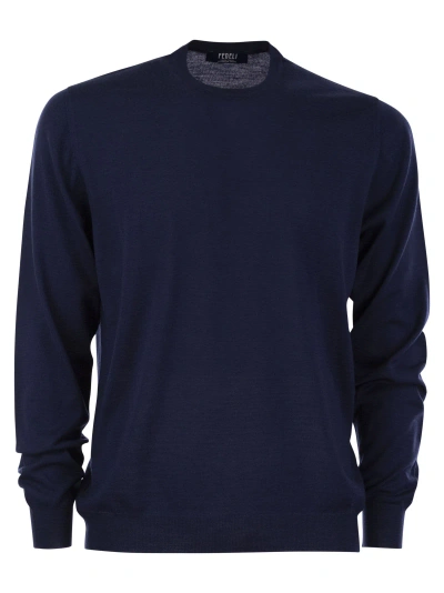 Fedeli Crew-neck Sweater In Superfine Virgin Wool In Blue