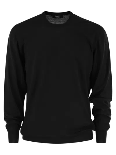 Fedeli Crew-neck Sweater In Virgin Wool In Black
