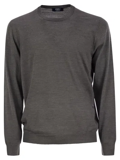 Fedeli Crew-neck Sweater In Virgin Wool In Black