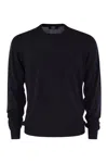 Fedeli Man Black Cashmere Pullover With Round-neck In Night Blue
