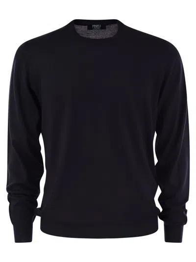 Fedeli Crew Neck Sweater In Virgin Wool In Black