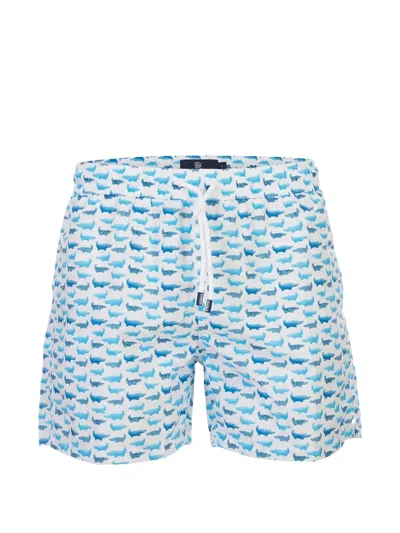 Fedeli Crocodile-print Swim Shorts In Blue
