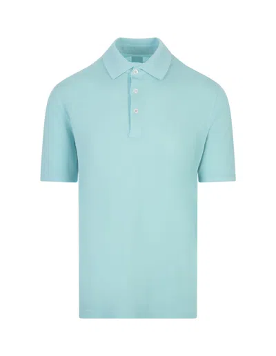 Fedeli Cyan Light Cotton Piquet Polo Shirt In Blue